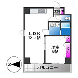 グランデージ新深江 1LDKの間取図画像