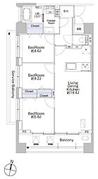 プロシード池上 8階3LDKの間取り