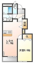 エスペランサ A 1階1LDKの間取り