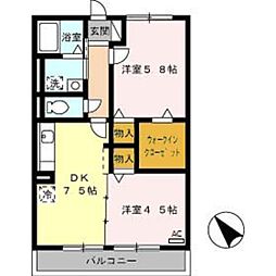 ハーズリッチ北高見 2DKの間取図画像