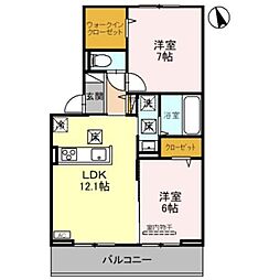 アン アヴニール 1階2LDKの間取り