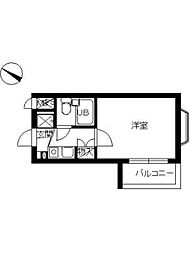 スカイコート矢部2 1Kの間取図画像