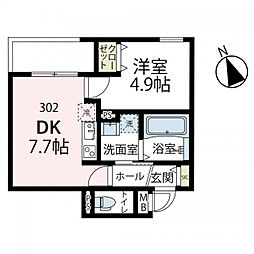 ヴィラシリウス 1DKの間取図画像