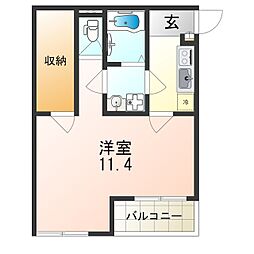 ノイヴェル道意町 1Kの間取図画像