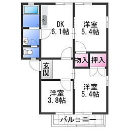 ハイツ森 2階3DKの間取り