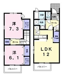 パレルモ1 2LDKの間取図画像