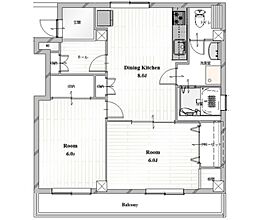 都営大江戸線 勝どき駅 徒歩2分の賃貸マンション 6階2DKの間取り