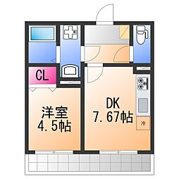 アップルブロッサム中百舌鳥 1DKの間取図画像