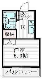 フローラルガーデン 2階ワンルームの間取り