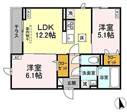 D-ROOM田町A 1階2LDKの間取り