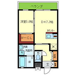 フォレストコート・サンポン 1LDKの間取図画像