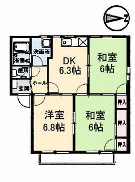 クレセンド楽々園　Ｂ棟 B0102｜広島県広島市佐伯区楽々園３丁目(賃貸アパート3DK・1階・58.72㎡)の写真 その2