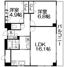パークハイツ岡山手 2LDKの間取図画像