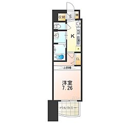 京阪本線 門真市駅 徒歩4分の賃貸マンション 2階1Kの間取り