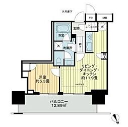 津田沼ザ・タワー 10階1LDKの間取り