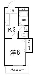 コーポあゆみ 1Kの間取図画像
