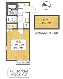 ピュアボナール新堀 2階1Kの間取り