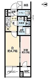 プレール・ドゥーク赤塚 1DKの間取図画像