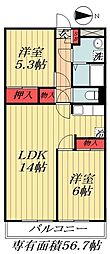 リアライズ市川原木 2LDKの間取図画像