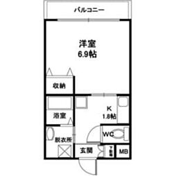 リープラス立花 1Kの間取図画像