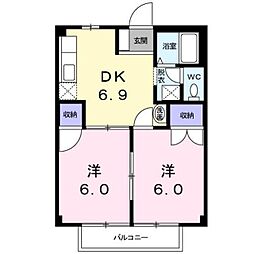 アーバンコート和泉 2階2DKの間取り