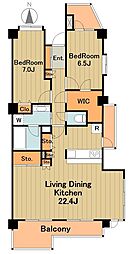 小田急多摩線 栗平駅 徒歩7分の賃貸マンション 6階2SLDKの間取り