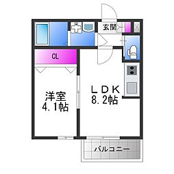 アッシュメゾン平野2 1LDKの間取図画像