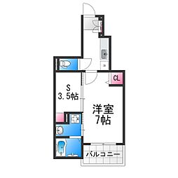 グランソレイユ南 1SKの間取図画像