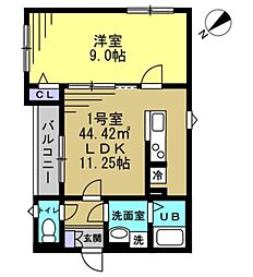 グランメゾン南流山 3階1LDKの間取り