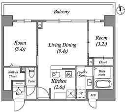 コスモグラシア内神田 3階2LDKの間取り