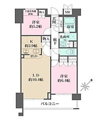 JR山手線 大崎駅 徒歩7分の賃貸マンション 6階2LDKの間取り