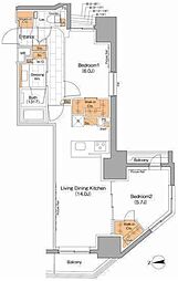 ザ・パークハビオ上野 2LDKの間取図画像