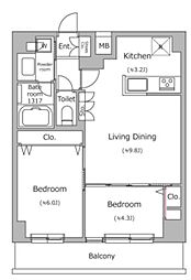 ドゥーエ南千住 3階2LDKの間取り