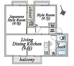 ロータスマルシュ Ａ棟 2階2LDKの間取り