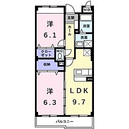 インヴィテ・ボヌール2番館 2LDKの間取図画像