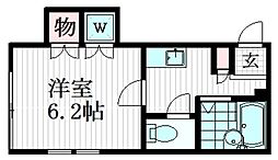 アクアブラン目黒レジデンス 2階1Kの間取り