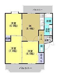 ハーモニー島村 3DKの間取図画像