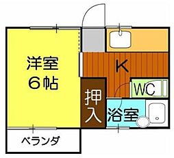 コート幸 2階1Kの間取り