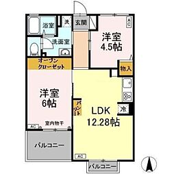 グランディール山中 2階3DKの間取り