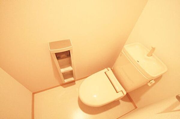 画像15:トイレです。上段には収納棚があり、トイレットペーパーや清掃用具等を置けます。
