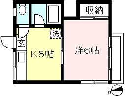 シャルム 2階1Kの間取り