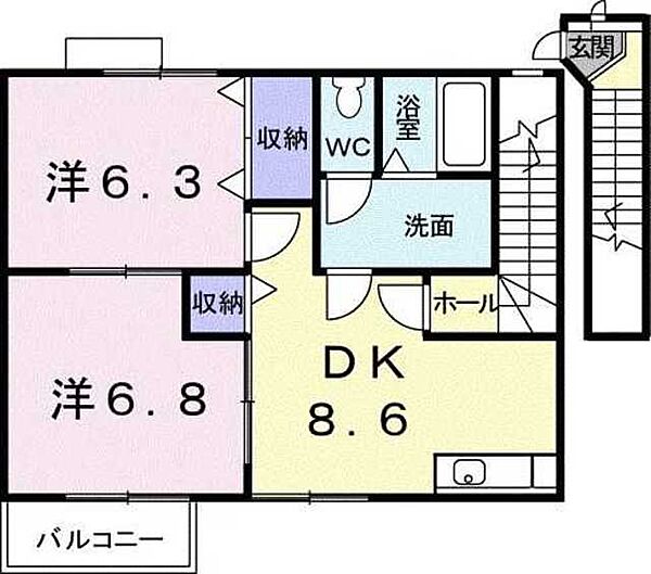 サイドヒル　Ｂ 202｜香川県高松市国分寺町新居(賃貸アパート2DK・2階・52.93㎡)の写真 その2