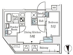 クラリティア文京湯島 9階1DKの間取り
