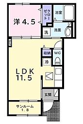ヒカルサ市原姉ヶ崎ノース 1階1LDKの間取り