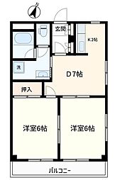西武新宿線 上井草駅 徒歩7分の賃貸マンション 2階2DKの間取り