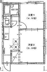ノイエ下馬 1階2Kの間取り