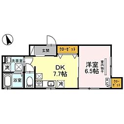 D-room甲子園 1DKの間取図画像