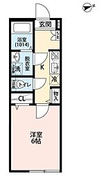エクセラン竹ノ塚 2階1Kの間取り