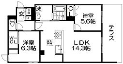 シャーメゾン ブルーム 楠葉 2LDKの間取図画像