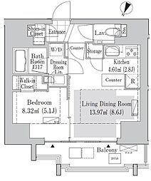 リブクオーレ神保町 6階1LDKの間取り